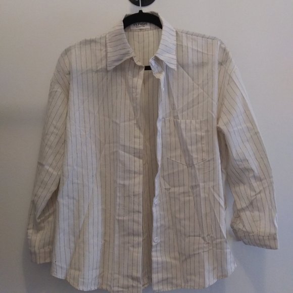 YY Fushi Tops - cream pinstripe button-down